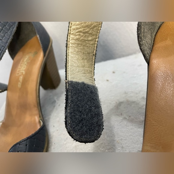 Rieker Sandals Antistress Woven Leather Black Easy close Open Toe Block Heel - Picture 12 of 13